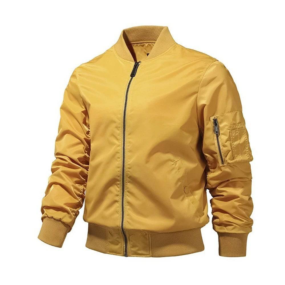 Men Bomber Jacket Solid Color Aviator Baseball Jackets