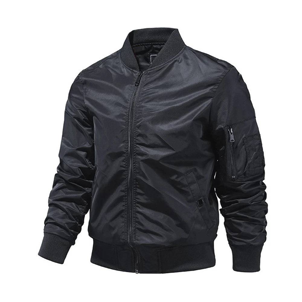 Men Bomber Jacket Solid Color Aviator Baseball Jackets