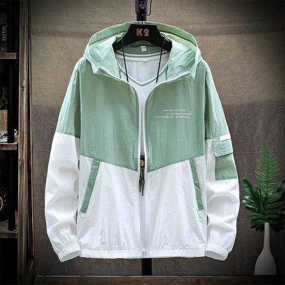 Men Ultra Light UV Sun Protection Big Size Hooded Windbreaker Jacket Men Striped Casual Outwear