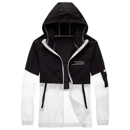 Men Ultra Light UV Sun Protection Big Size Hooded Windbreaker Jacket Men Striped Casual Outwear