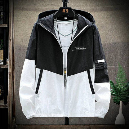 Men Ultra Light UV Sun Protection Big Size Hooded Windbreaker Jacket Men Striped Casual Outwear