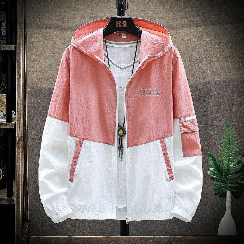 Men Ultra Light UV Sun Protection Big Size Hooded Windbreaker Jacket Men Striped Casual Outwear