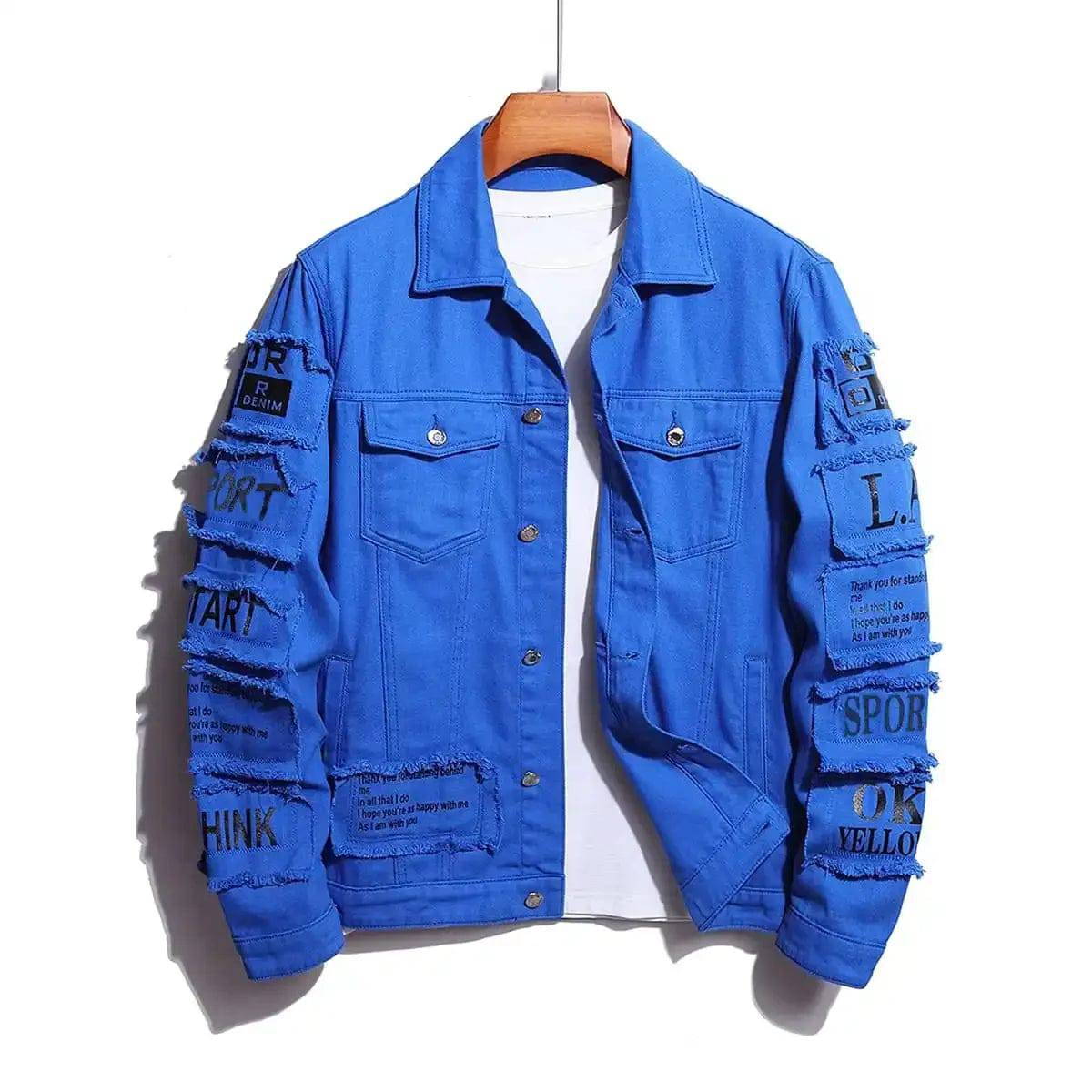 Men's y2k Denim Jeans Jacket Patches Windbreaker Cotton Stretchy