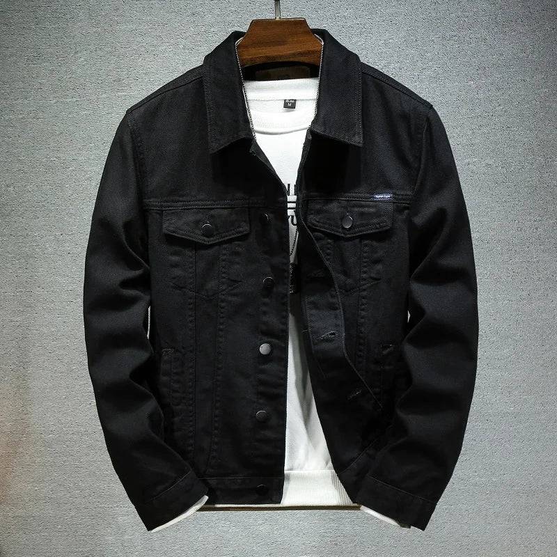 Men Solid Lapel Denim Jackets Motorcycle Jeans Jackets Slim Fit Cotton Casual Black White Coats