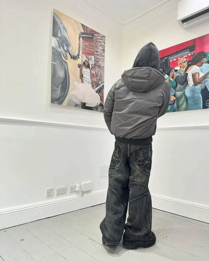 Men's Washed Retro Baggy Goth Hip-hop Straight Y2K Wide Leg Black Jeans