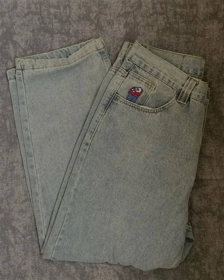 Men's Golf Trap Baggy Embroidery Denim Jeans - Xmaker