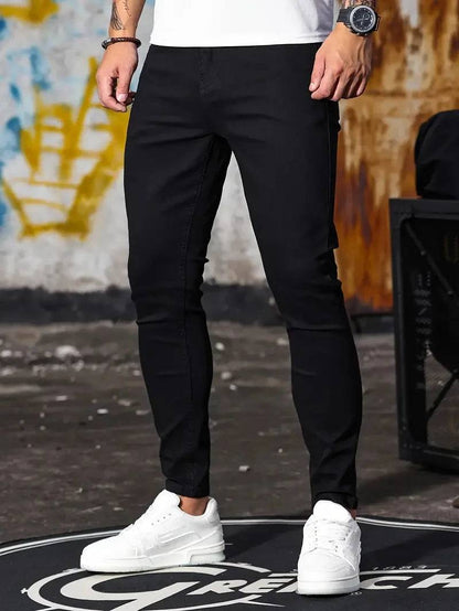 Men Retro Washing Zipper Stretch Slim Fit Pencil Jeans - Xmaker