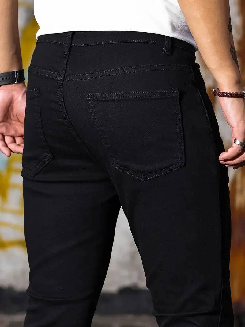 Men Retro Washing Zipper Stretch Slim Fit Pencil Jeans