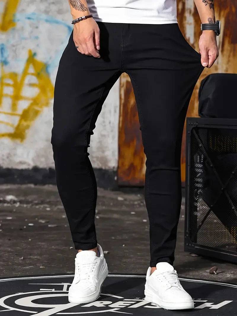 Men Retro Washing Zipper Stretch Slim Fit Pencil Jeans