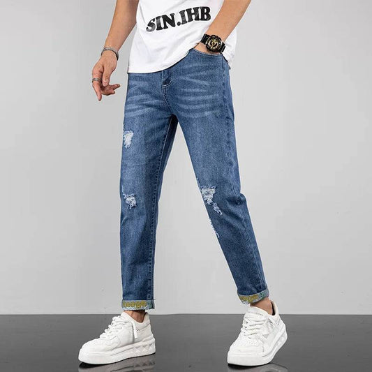 Cowboy Pants Tapered Jeans For Men Trousers Motorcycle Ripped Jeans