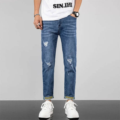 Cowboy Pants Tapered Jeans For Men Trousers Motorcycle Ripped Jeans