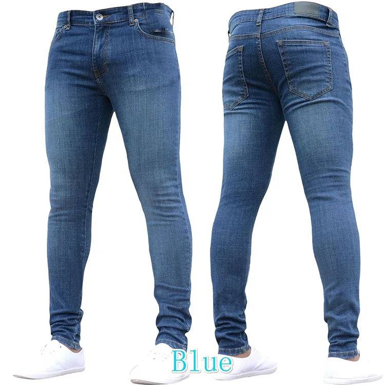 Men Jeans Pencil Pants Solid Color Mid Waist Slim Fit Pockets Slight Stretch  Ankle Length Denim Casual Zipper