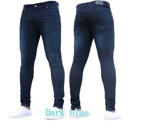 Men Jeans Pencil Pants Solid Color Mid Waist Slim Fit Pockets Slight Stretch  Ankle Length Denim Casual Zipper