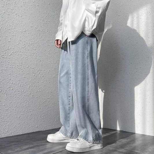 Men Denim Overalls Baggy Wide Leg Retro Wide Leg Jeans