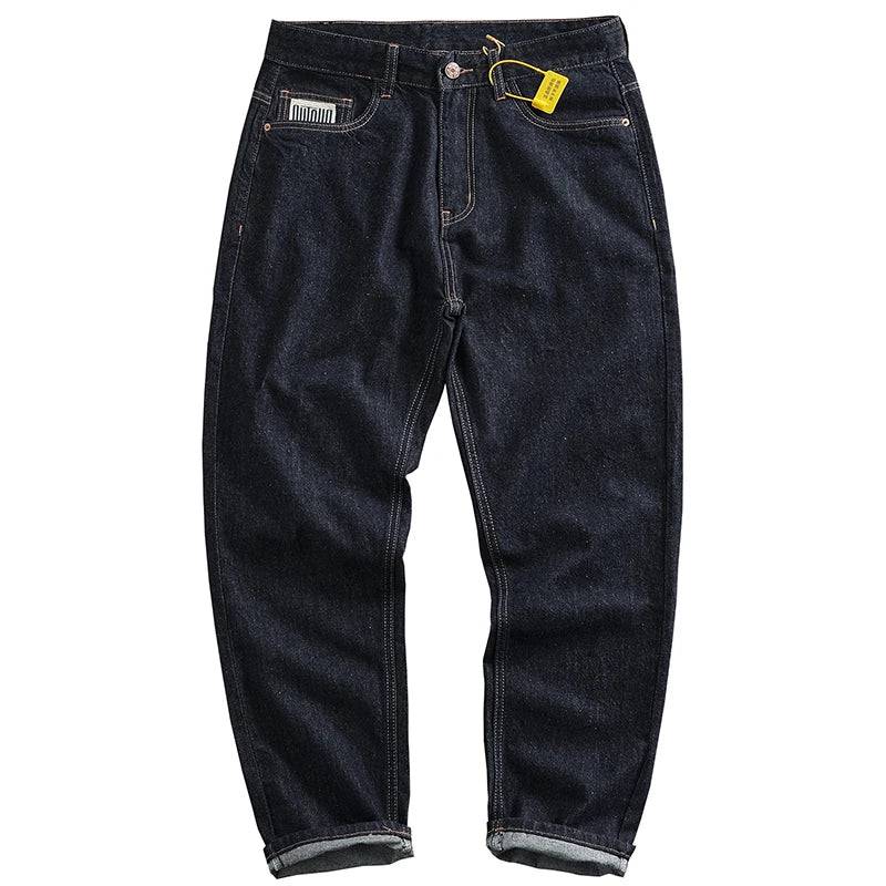 Cotton Denim Casual Loose Tapered Straight Pants