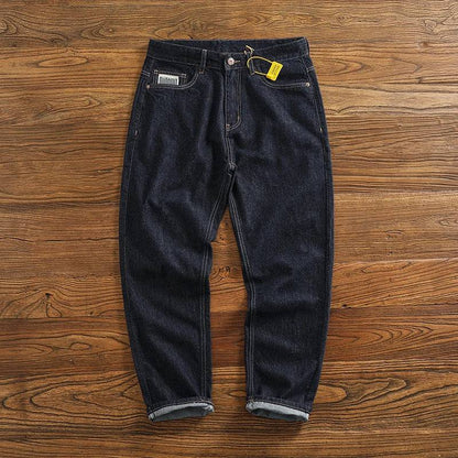 Cotton Denim Casual Loose Tapered Straight Pants