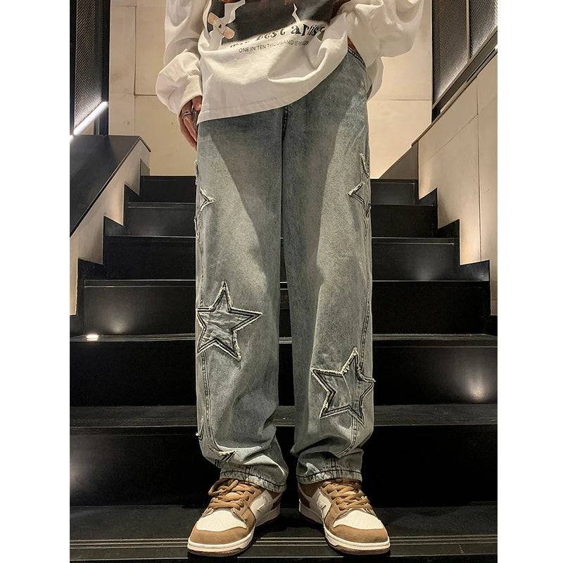 Star Embroidery Straight Casual Men Jeans Y2K