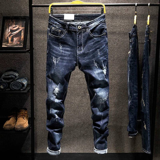 Ripped Jeans Men Slim-fit Denim Pants Cotton