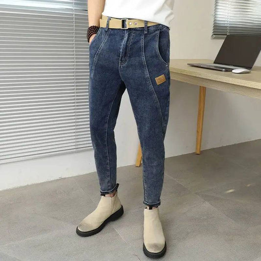 Men's Tapered Cowboy Elastic Cropped Stretch Soft Baggy Jeans