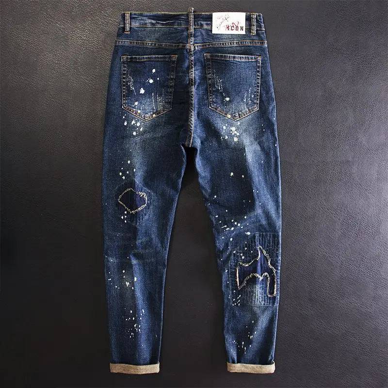 Jeans for Men Cropped Ripped Tapered Male Cowboy Pants