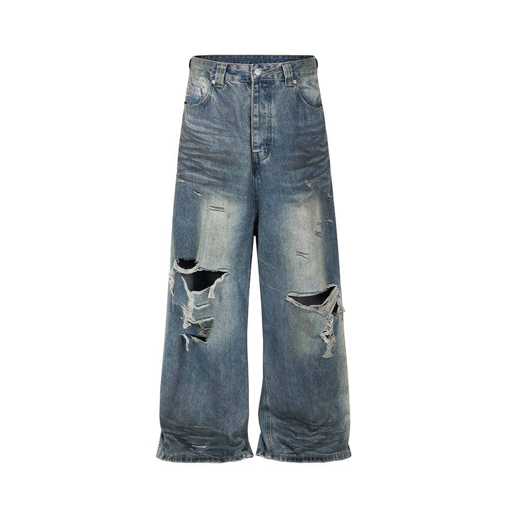 Frayed Damaged Hole Baggy Wide Leg Oversized Cargo Jeans