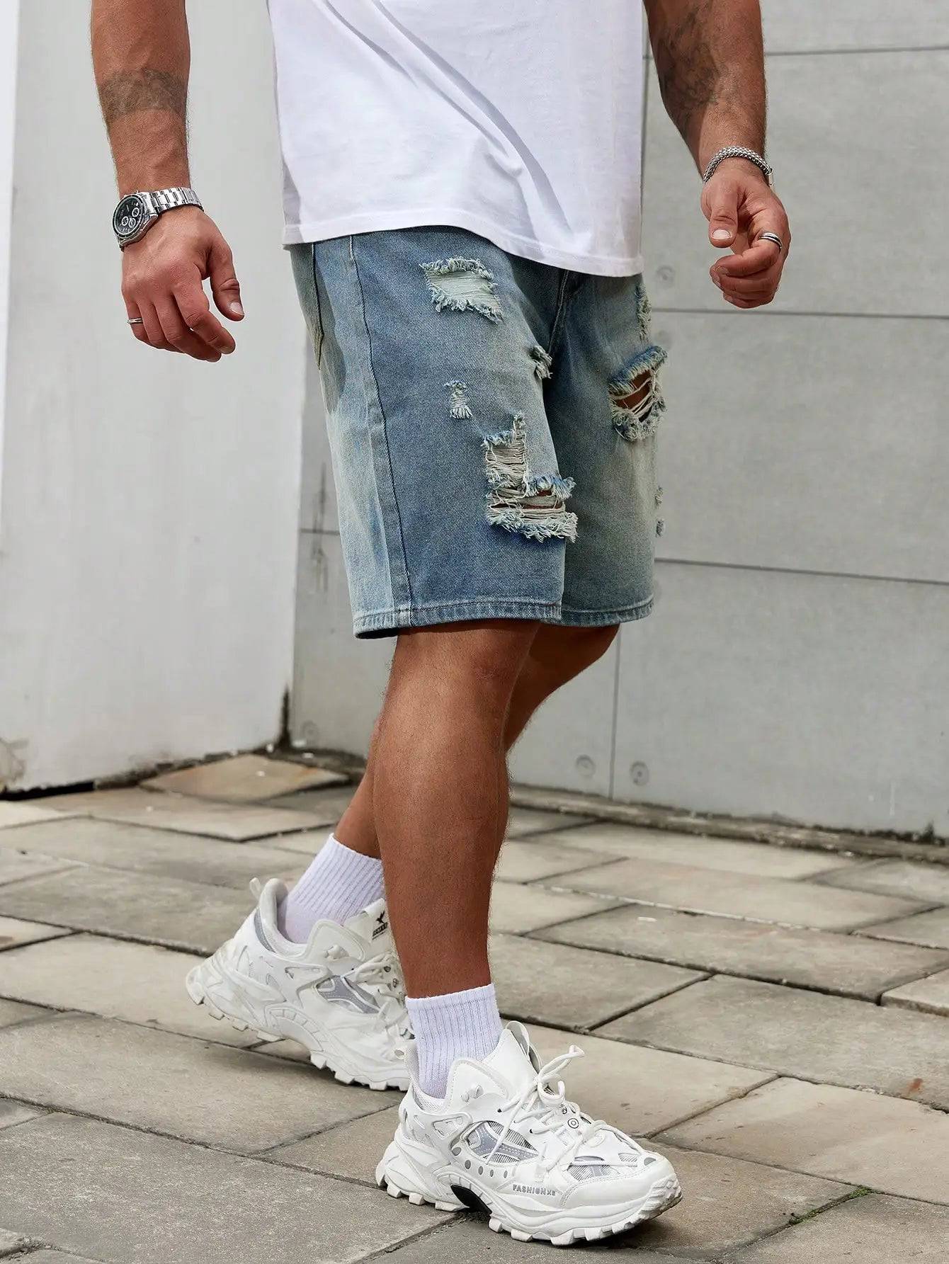 Mens Ripped Short Jeans Brand Clothing Bermuda Summer Cotton Shorts Breathable Denim Streetwear Shorts