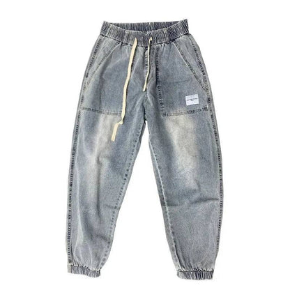 Men Wide Leg Loose Fit Tapered Elastic Waist Harem Jeans