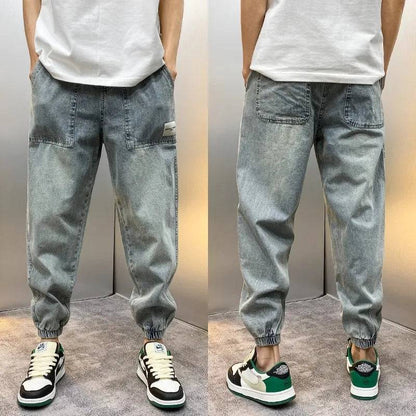 Men Wide Leg Loose Fit Tapered Elastic Waist Harem Jeans