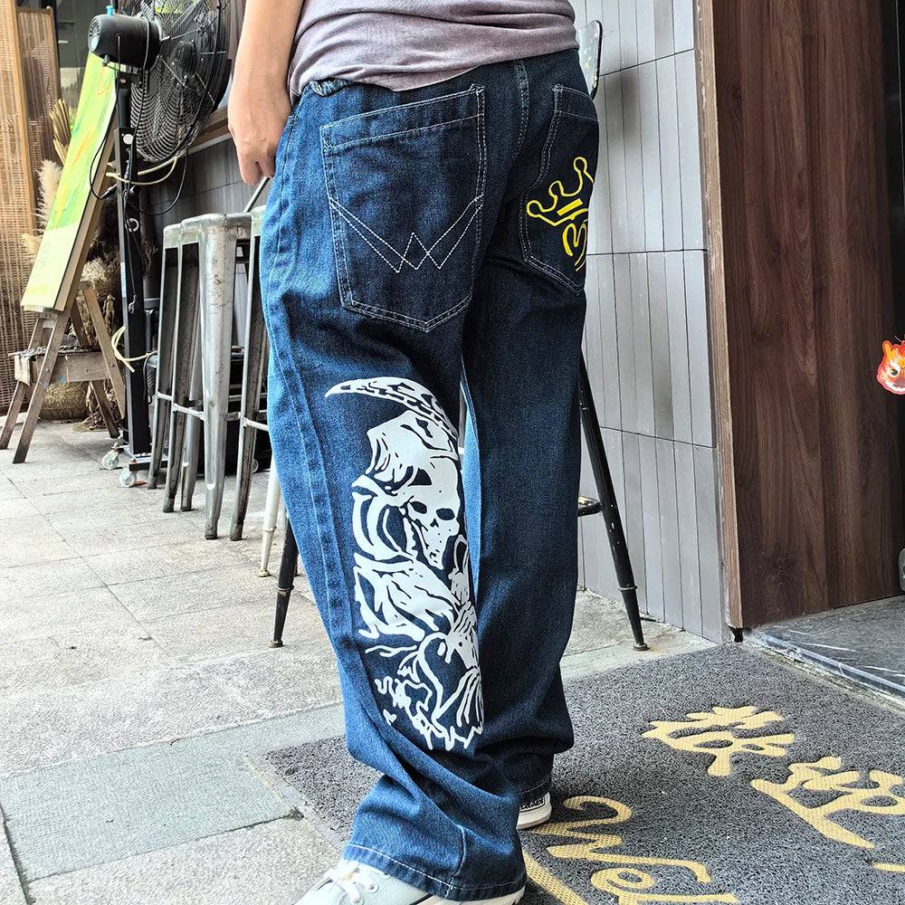 Skeleton Printed Gothic Baggy Vintage High Waist Wide Leg Jeans