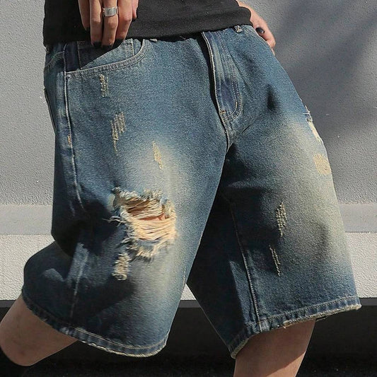 Men Baggy Stretchy Ripped Knee length Shorts Denim Jeans