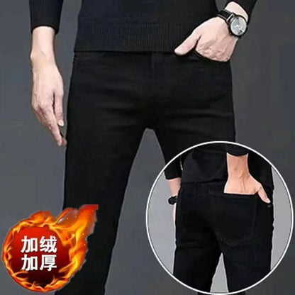 Men's Brushed Velvet Fleece Thermal Elastic Plush Thicken Slim Jeans