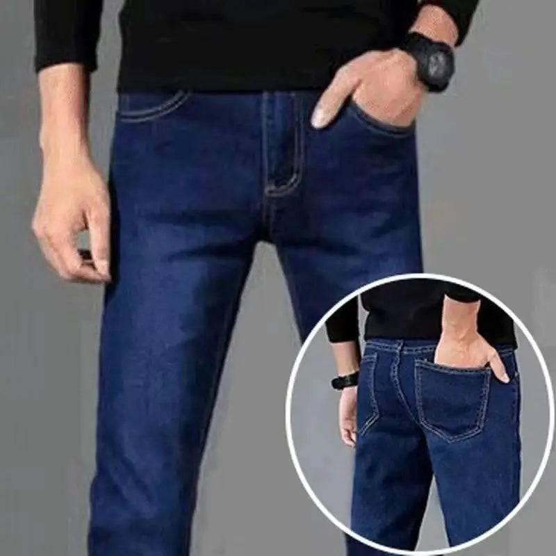 Men's Brushed Velvet Fleece Thermal Elastic Plush Thicken Slim Jeans