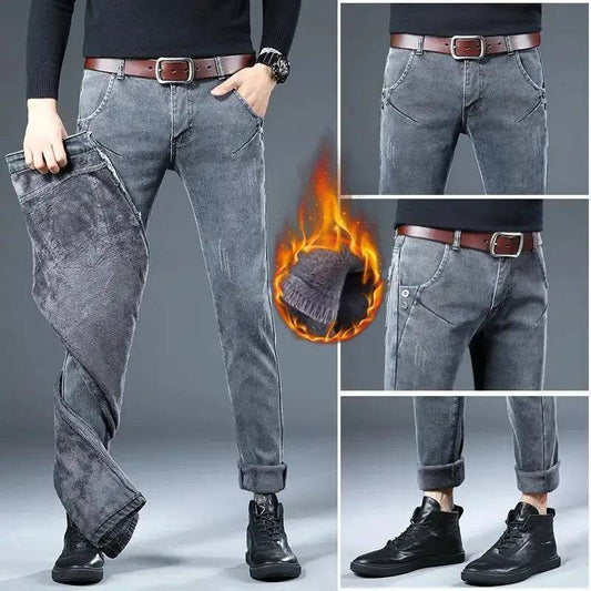 Men's Brushed Velvet Fleece Thermal Elastic Plush Thicken Slim Jeans