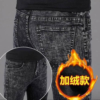 Men's Brushed Velvet Fleece Thermal Elastic Plush Thicken Slim Jeans