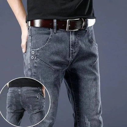 Men's Brushed Velvet Fleece Thermal Elastic Plush Thicken Slim Jeans