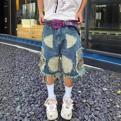 Men's Summer Ripped Denim Shorts