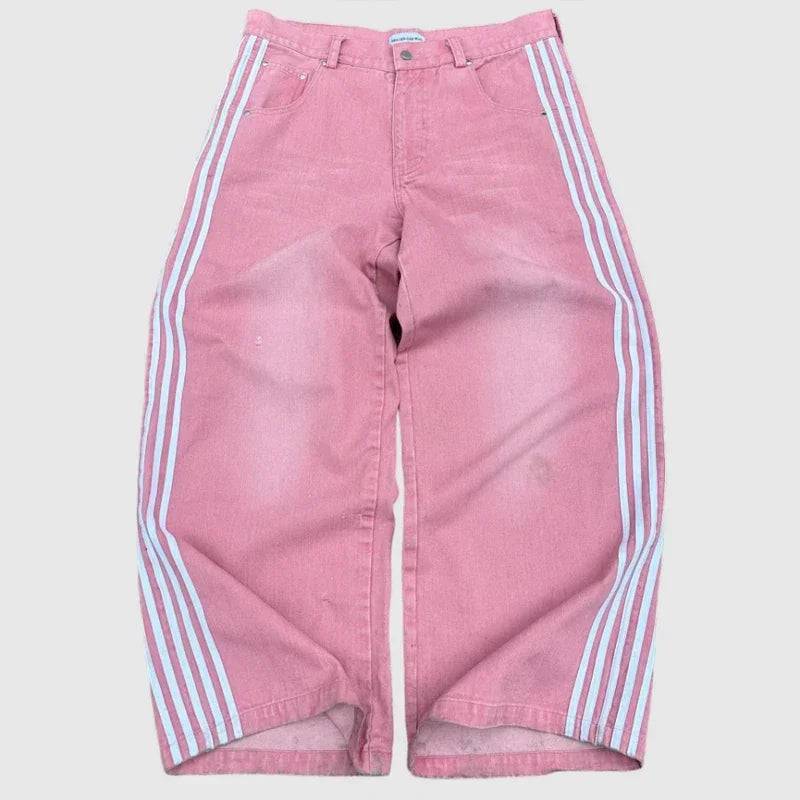 Y2K Baggy Jeans Embroidered Striped Sweatpants Casual wide leg Denim Pants