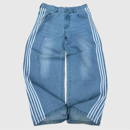 Y2K Baggy Jeans Embroidered Striped Sweatpants Casual wide leg Denim Pants