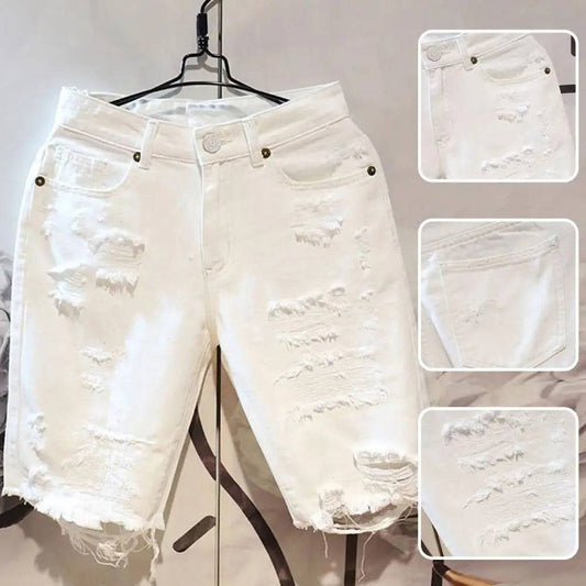 White Jeans Ripped Hole Slim Stretch Harem Pants Men