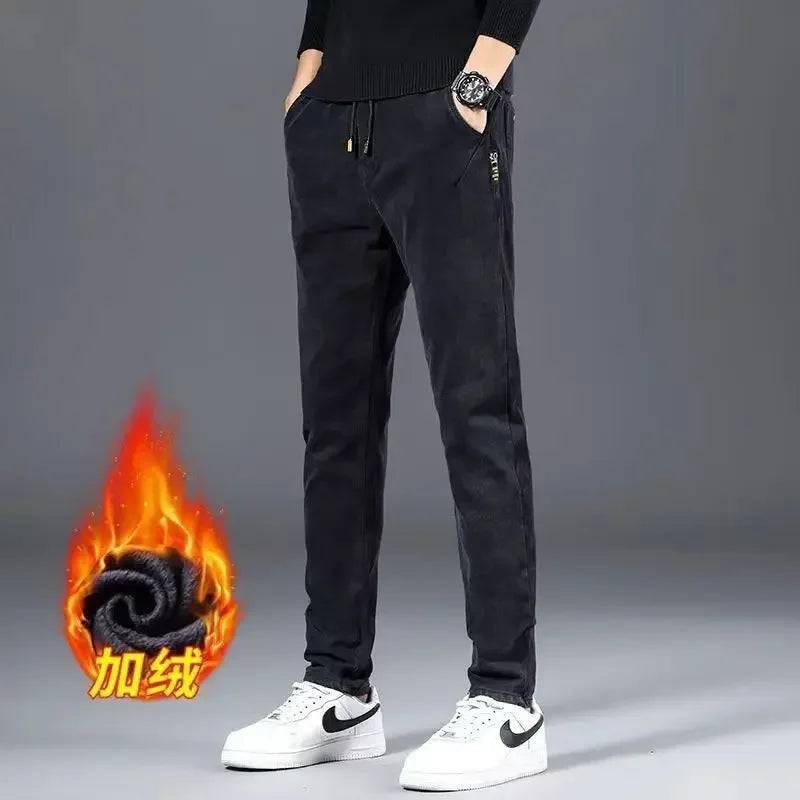 Men's Baggy Jeans Brushed Thicken Wool Plush, Black