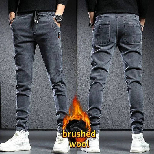 Men's Baggy Jeans Brushed Thicken Wool Plush, Black