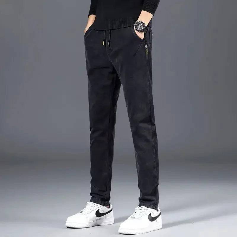 Men's Baggy Jeans Brushed Thicken Wool Plush, Black