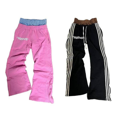 Men double Embroidered Baggy Aesthetic Wide Leg Sweatpants - Xmaker