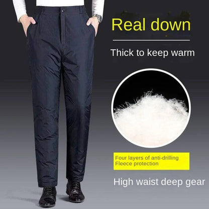 Men's Thickened Down Winter Windproof Warm Straight Cotton Wadded Pants Elastic Waist Fleece-lined Outside Clothing