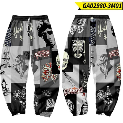 Men Hip Hop Skeleton Sweatpants Multi Pocket Long Cargo Pants - Xmaker