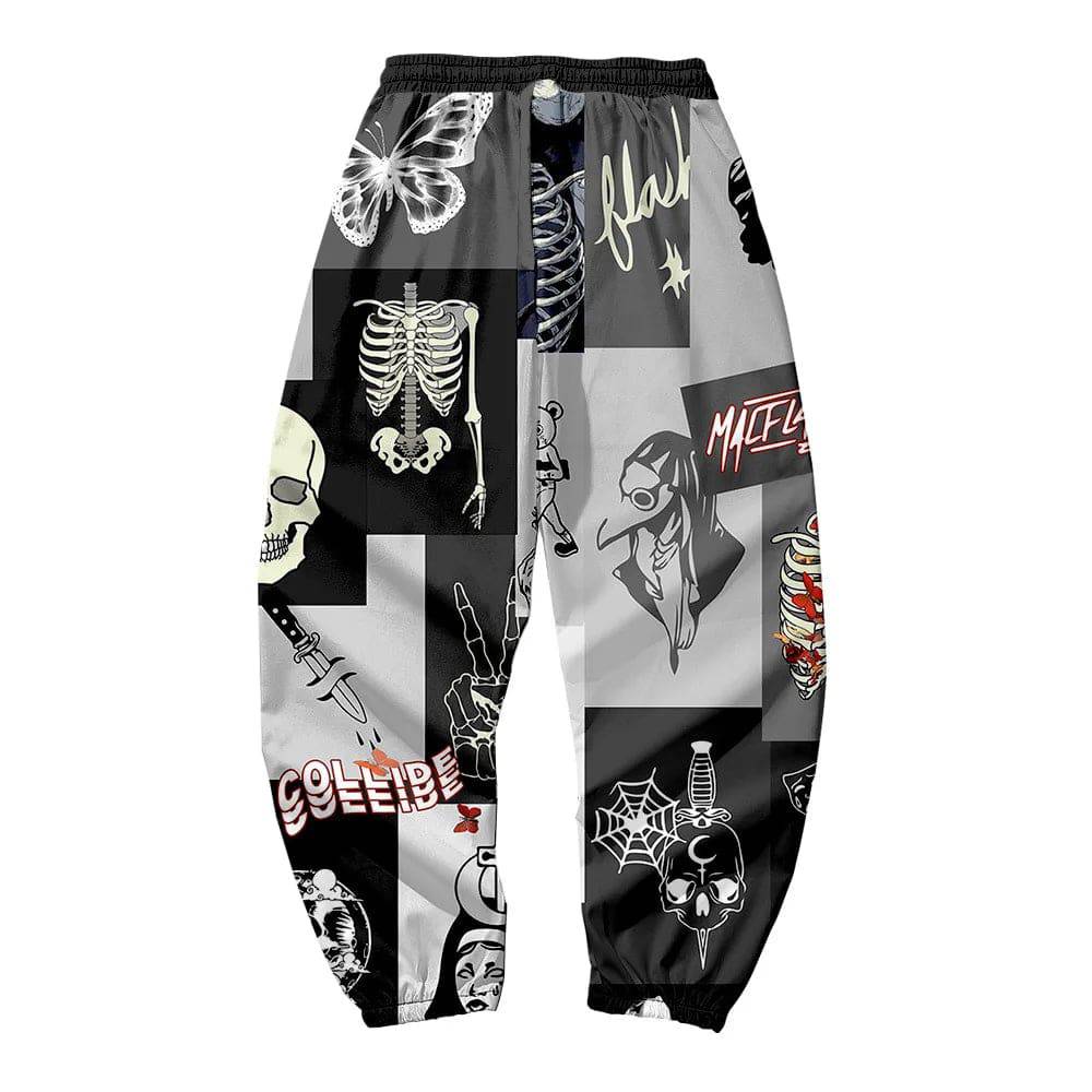 Men Hip Hop Skeleton Sweatpants Multi Pocket Long Cargo Pants