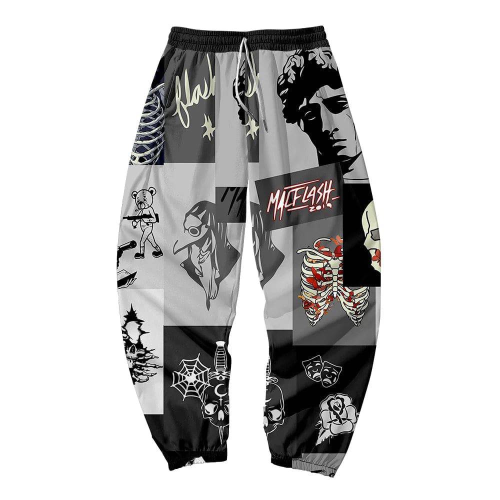 Men Hip Hop Skeleton Sweatpants Multi Pocket Long Cargo Pants