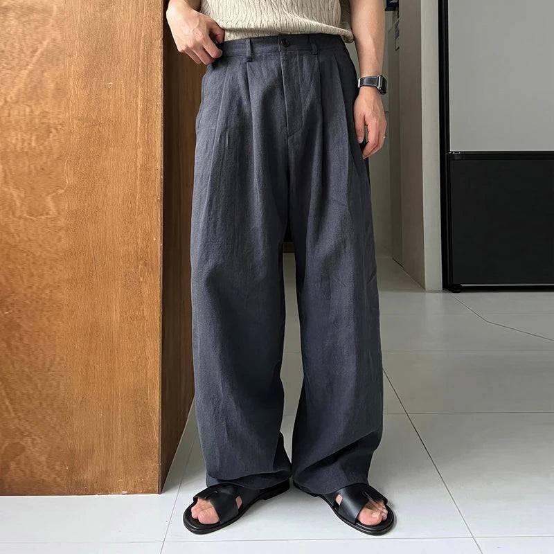 Men's Linen Wide Leg Pants Leisure Button-down Sweatpants - Xmaker