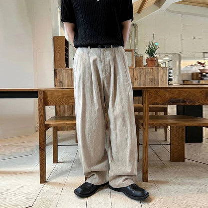 Men's Linen Wide Leg Pants Leisure Button-down Sweatpants