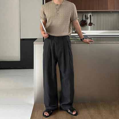 Men's Linen Wide Leg Pants Leisure Button-down Sweatpants